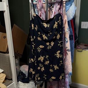 Floral Navy Blue and Cream Dress